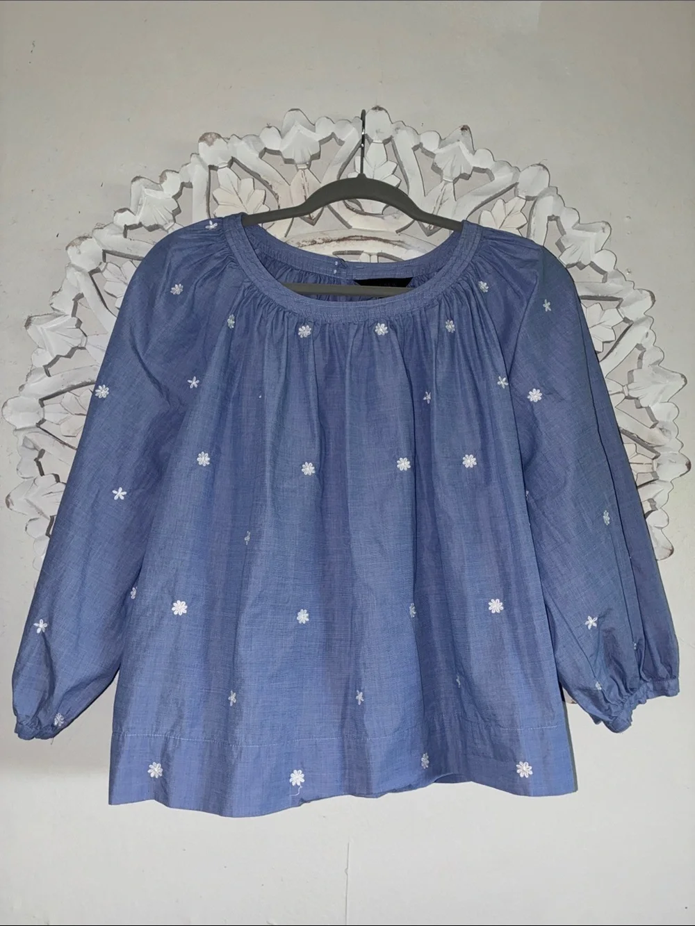J. Crew Blue Embroidered Peasant Blouse